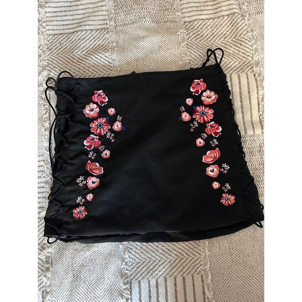 H&M Faux Suede Pink Embroidered Floral Mink Skirt
